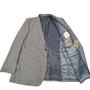 Rossi Man Noah Super 150s Blue and White Checkered Blazer 48L 100% Wool NWT